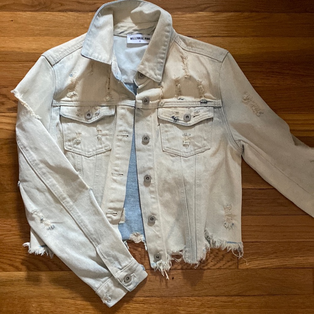 Millennial Pink bleached jean jacket